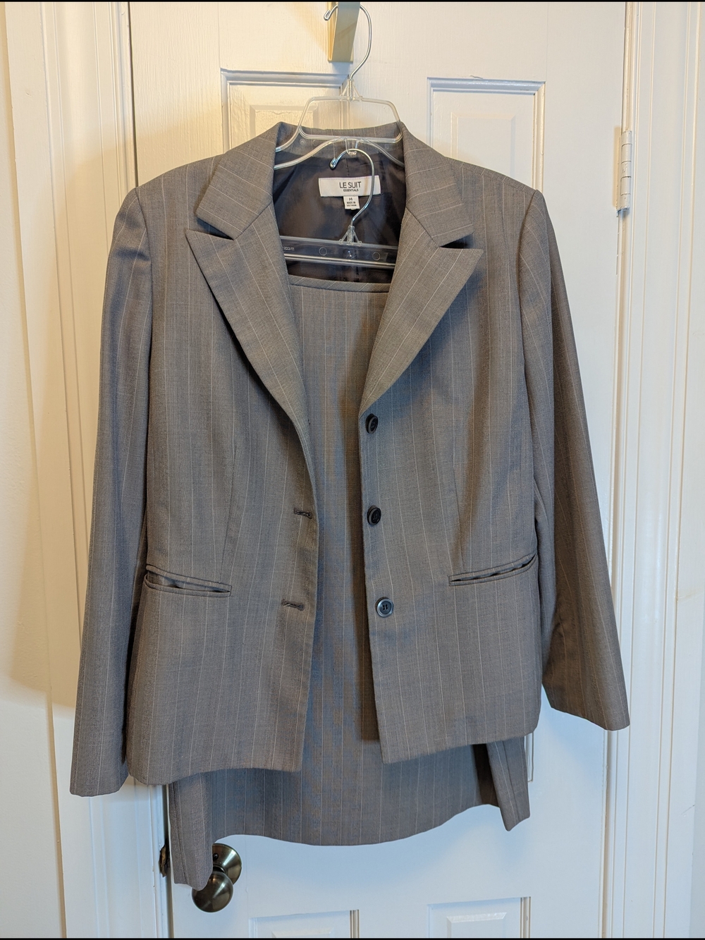 Le Suit Gray Pinstripe 2pc Blazer and Skirt Set